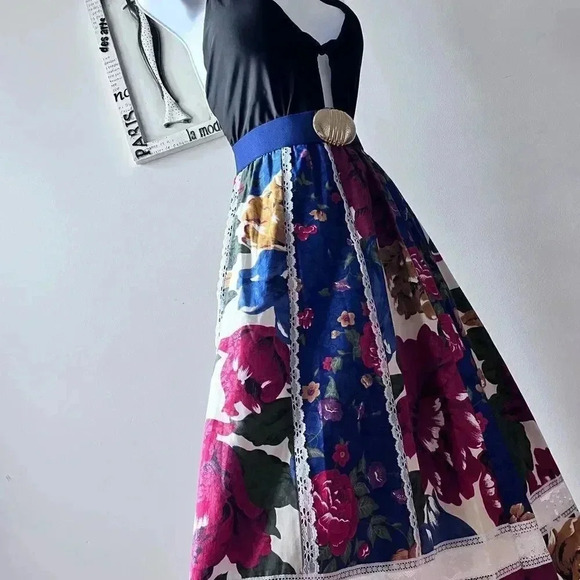 1950s Vintage Floral Print Cotton Full Midi Skirt - Picture 6 of 14